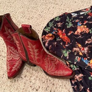 Circle G Red Embroidered Ankle Boots